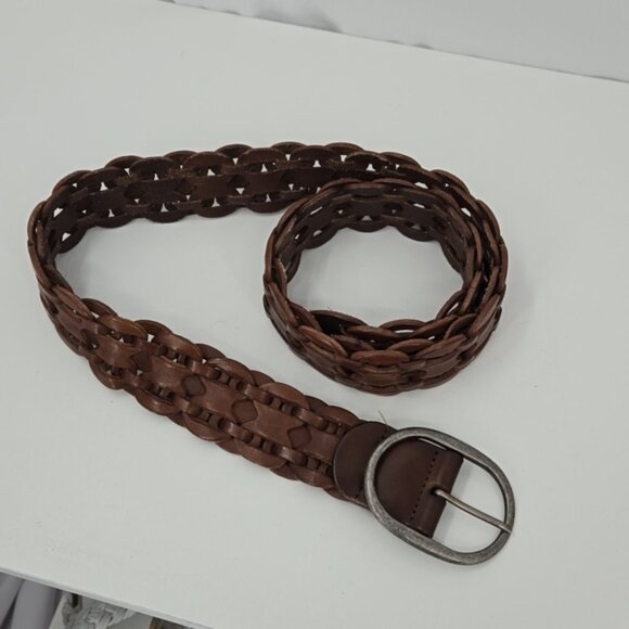 Hollister of California Genuine Leather Women Belt Brown Braided Oval Buckle - Picture 2 of 7